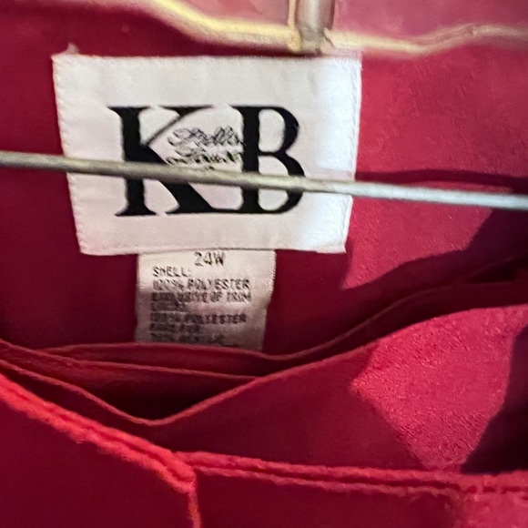 K B Vintage 1980s Red Beaded Suit Jacket and Skirt with faux fur size 24 - Picture 3 of 9